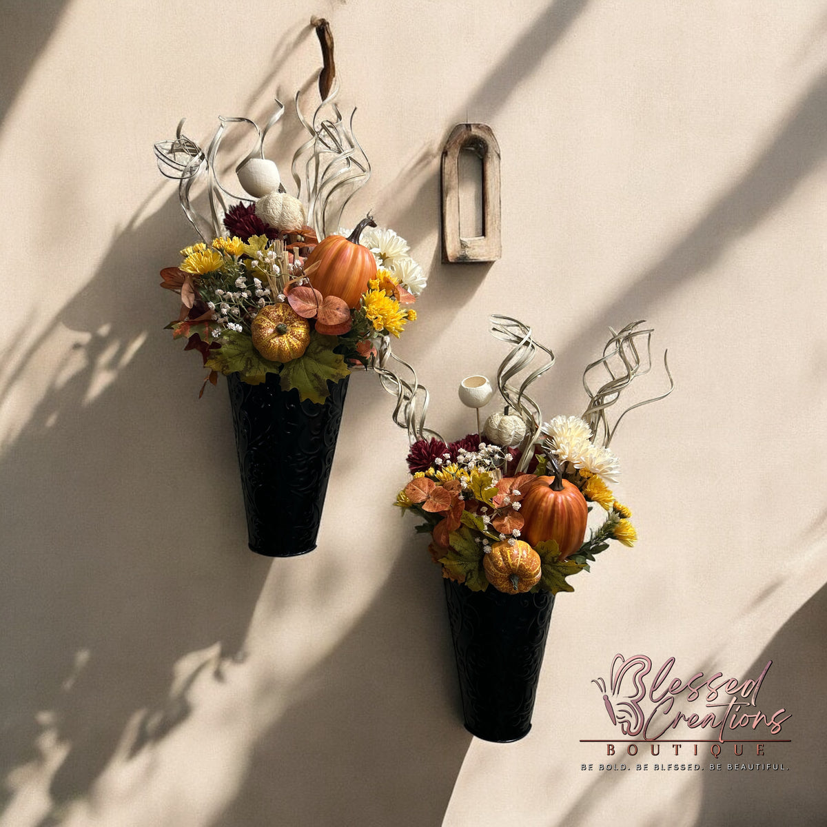 Fall pumpkin silk floral wall design