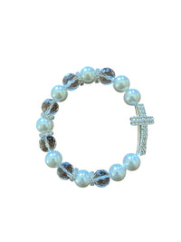 Silver rhinestone cross bracelet