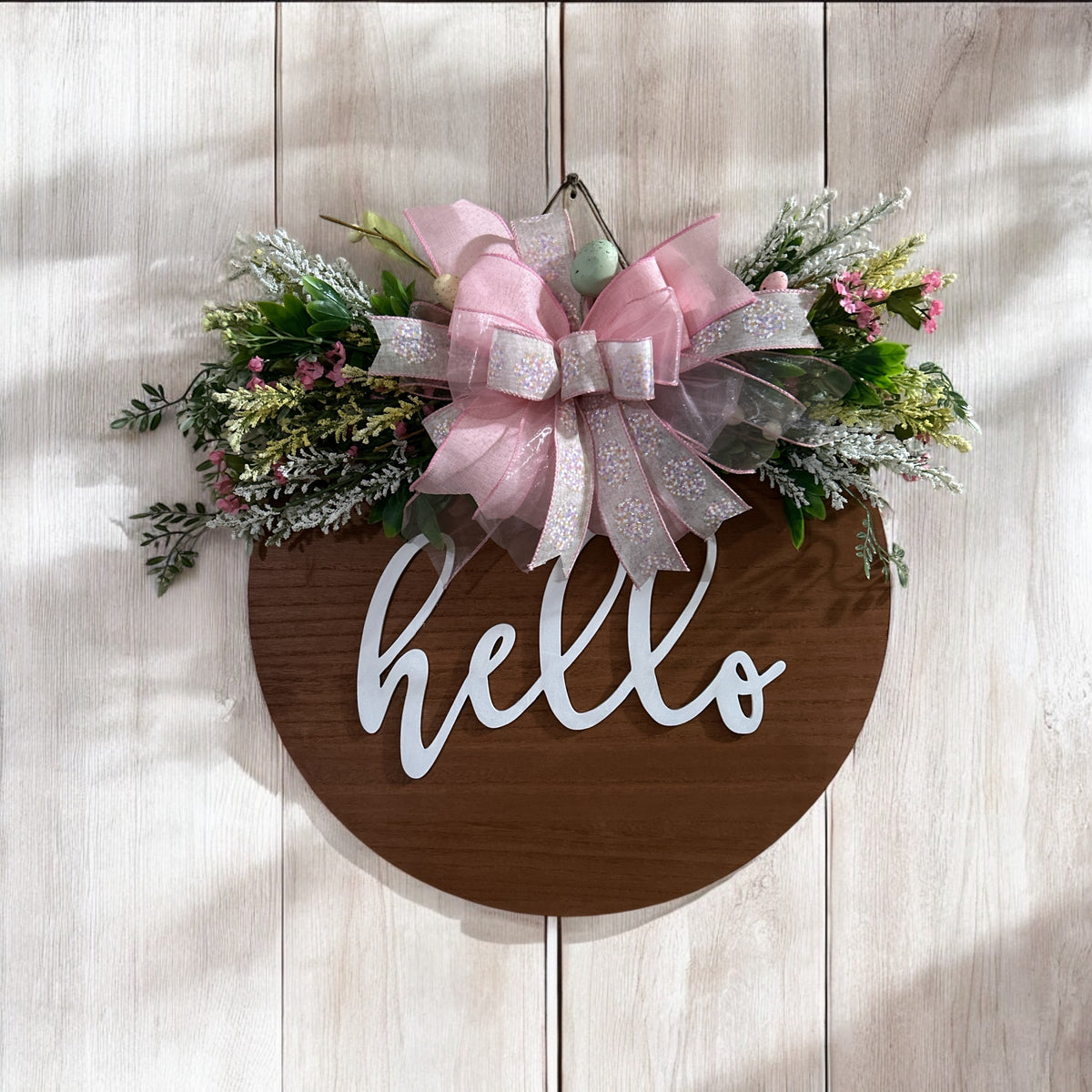 Wood round spring wreath