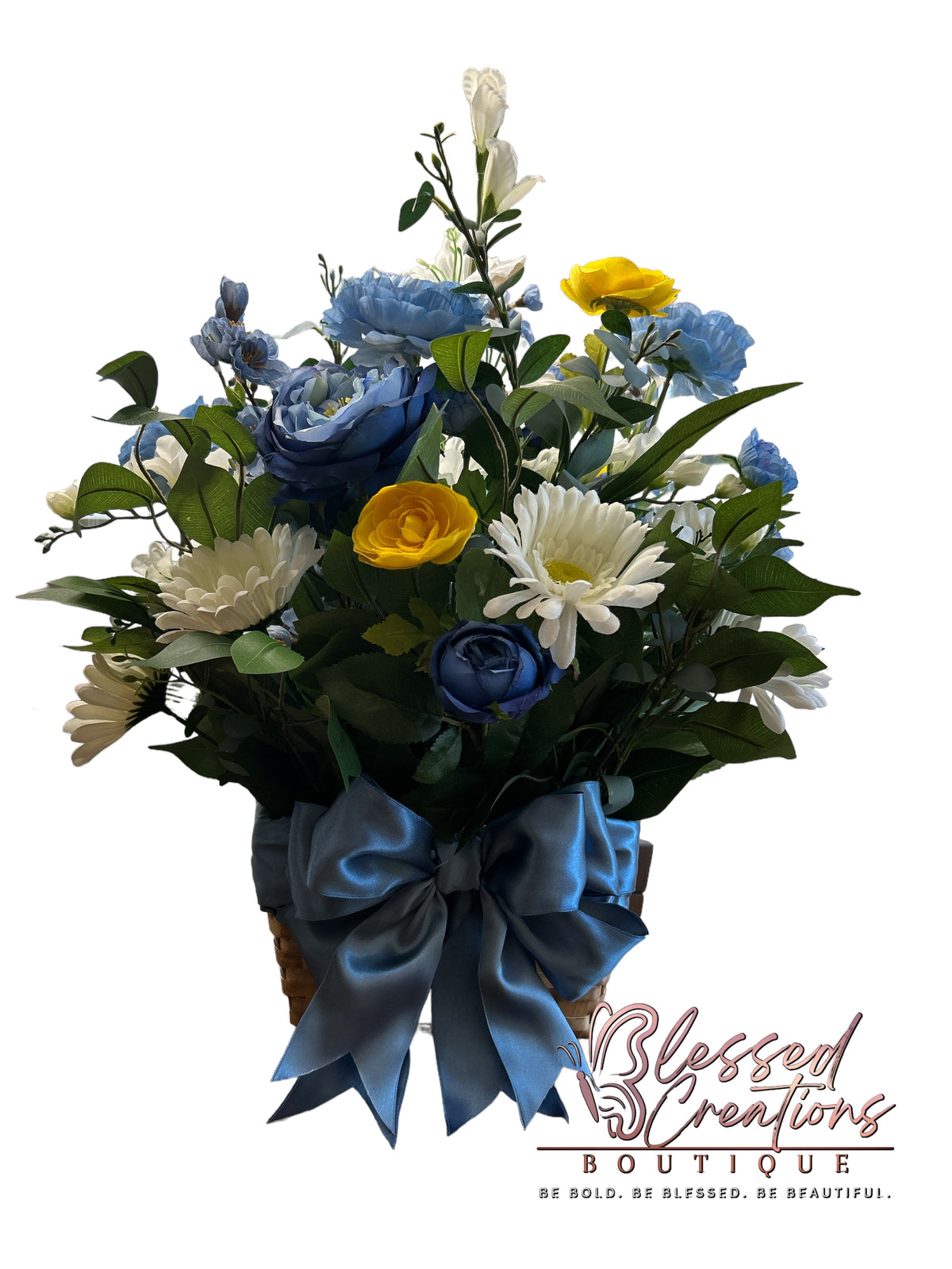 Light blue/yellow silk floral arrangement