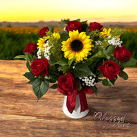 Sunflower and rose floral arrangement