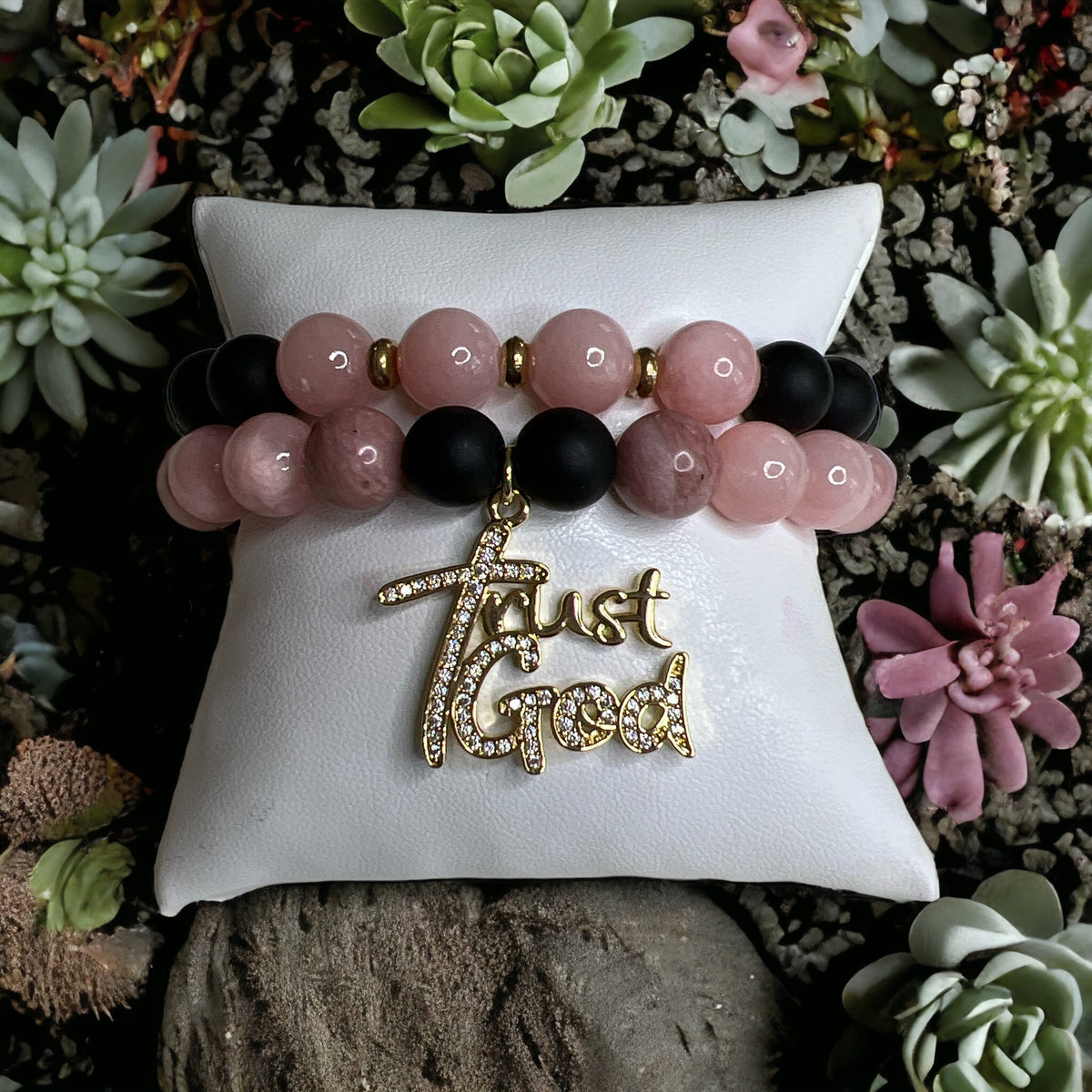 Pink, black and gold  bracelet set