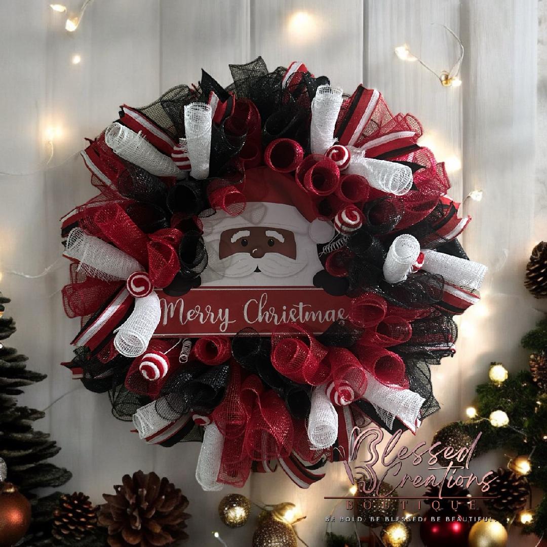 Christmas Santa Mesh Wreath