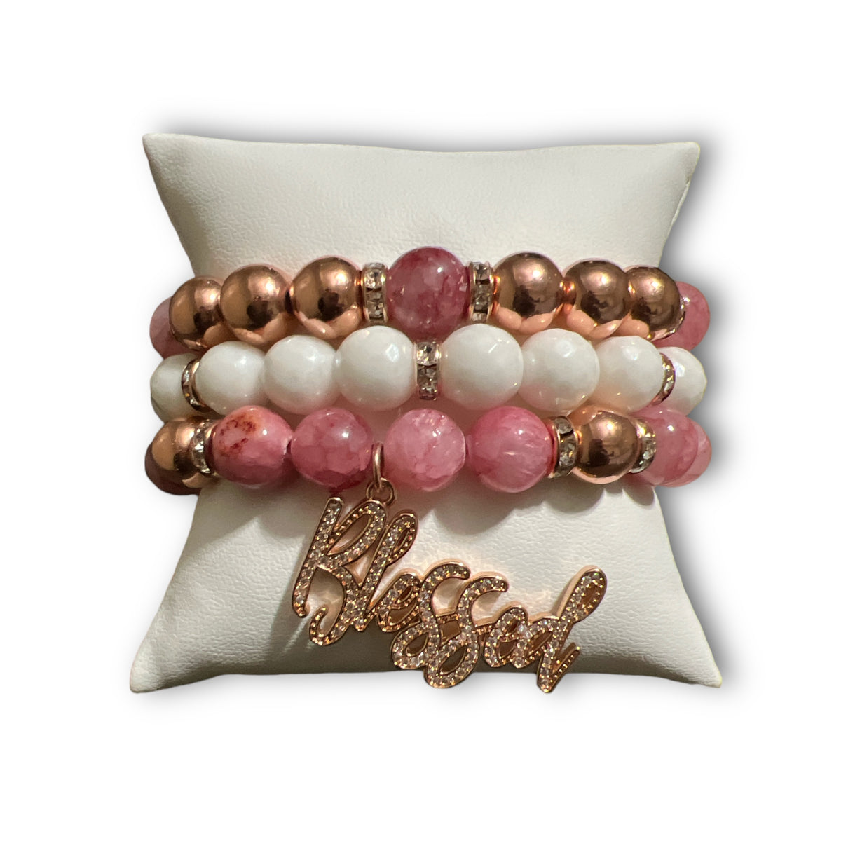 Pink Jade/Rose Gold Bracelet Set