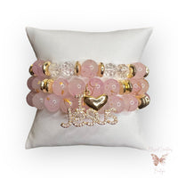 I love Jesus charm pink/gold bracelet set